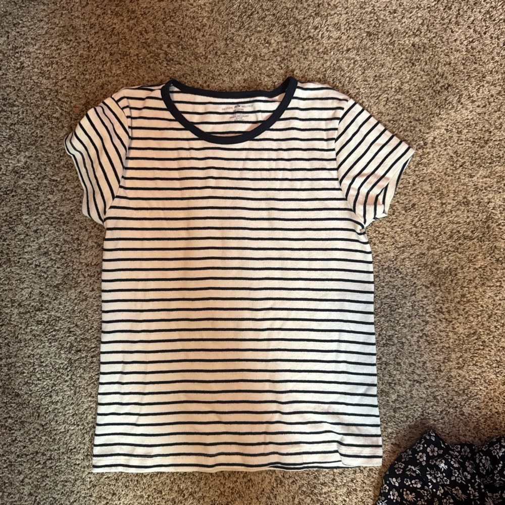 Brandy Melville Black and White Striped Short Sleeve Tee